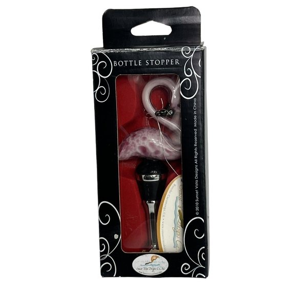 Sunset Vista Designs Flamingo Art Glass Wine Bottle Stopper 2010 Pink Bird - Picture 5 of 12